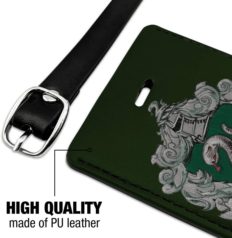 Harry Potter Slytherin Painted Crest Rectangle Leather Luggage Card ID Tag