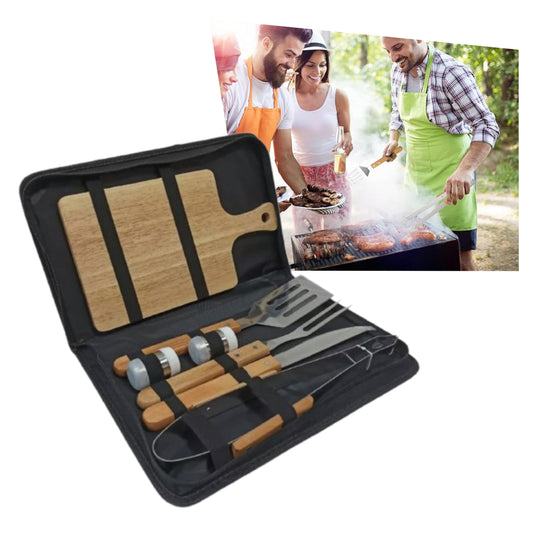 Kit x7 Para Parrillada Asado BBQ Estuche